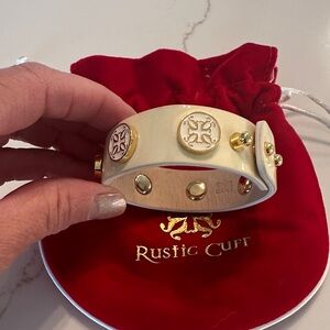 Rustic Cuff Ivory Leather Bracelet with Gold Accents new without tags.